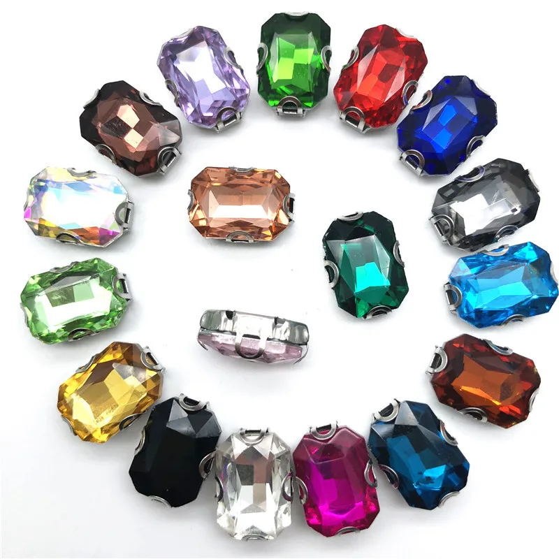 8x10 13x18 10x14 18x25 mm Rectangle Octagon Sew On D Claw Rhinestone Glass Sewing Crystal loose Strass for Clothes