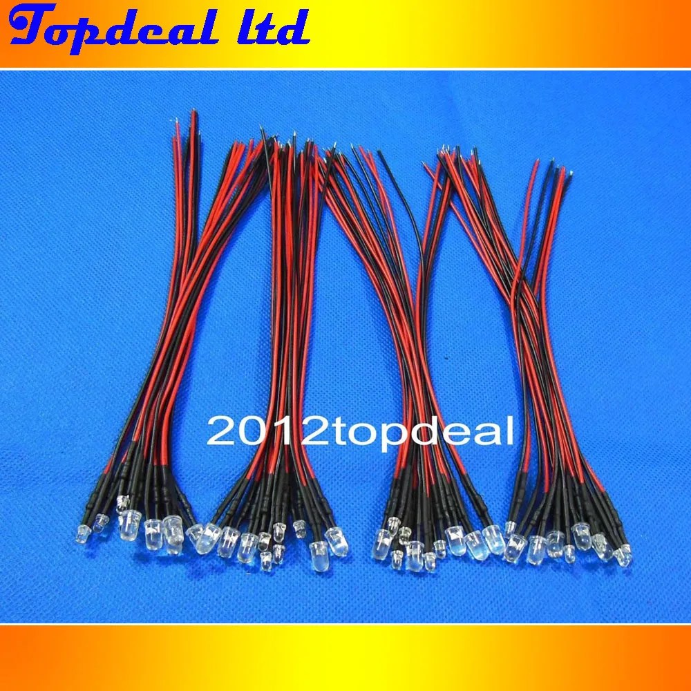 10pcs 5mm Red/Green/Blue/RGB /White / UV / Pink/ Yellow/ Orange  12V DC Round Pre-Wired Water Clear LED for diy