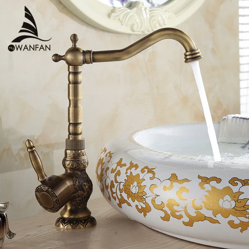 Basin Faucets Deck Mounted Single Handle Bathroom Basin Mixer Tap Antique Bronze Crane High Quality Hot & Cold Water AL-9988F