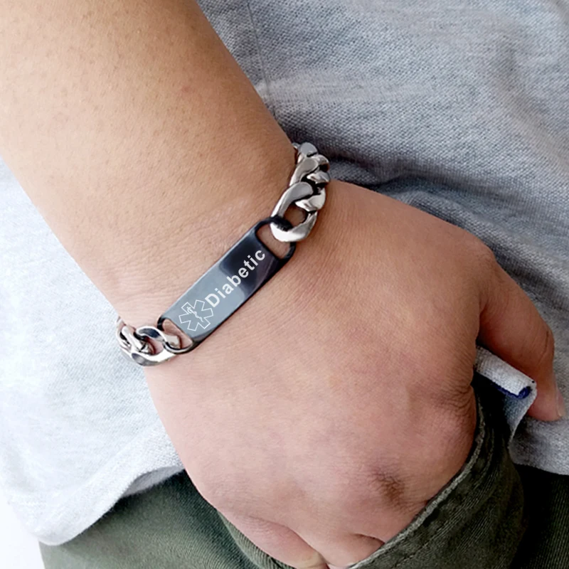Engraving Diabetes Name Disease Medical Bracelet Men\'s Bracelet Jewelry
