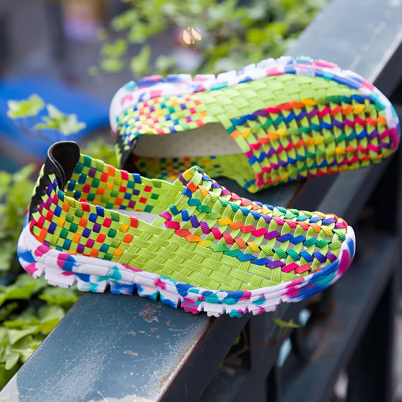 Fashion Women Shoes Summer Sneakers Flats Woven Shoes Slip On Breathable Loafers Casual Colorful Female Footwear Big Size 41