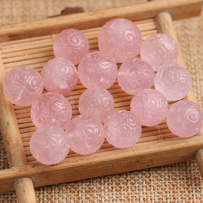 one PIECE Rose Quartz round carved 12/14/16mm  loose beads   for DIY jewelry making FPPJ wholesale beads nature