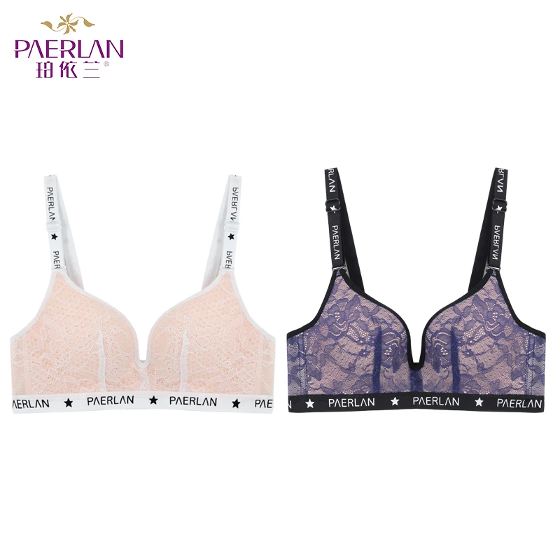 [ 2 pieces ]PAERLAN Push Up Wire Free Non-Sponge Slim Cup Lace Floral Bra Seamless Large Size Large Breasts Women underwear