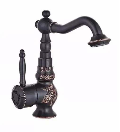 Basin Faucets Antique Brass Bathroom Faucet Basin Carving Tap Rotate Single Handle Hot and Cold Water Mixer Taps Crane XT940