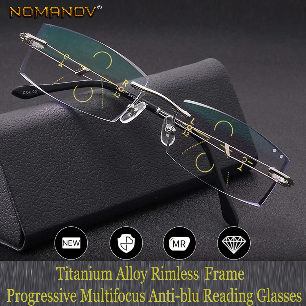 

2019 New Nomanov = Progressive Multifocal Reading Glasses Rimless Diamond Cut For Edges See Near And Far Top 0 Add +0.75 To +3