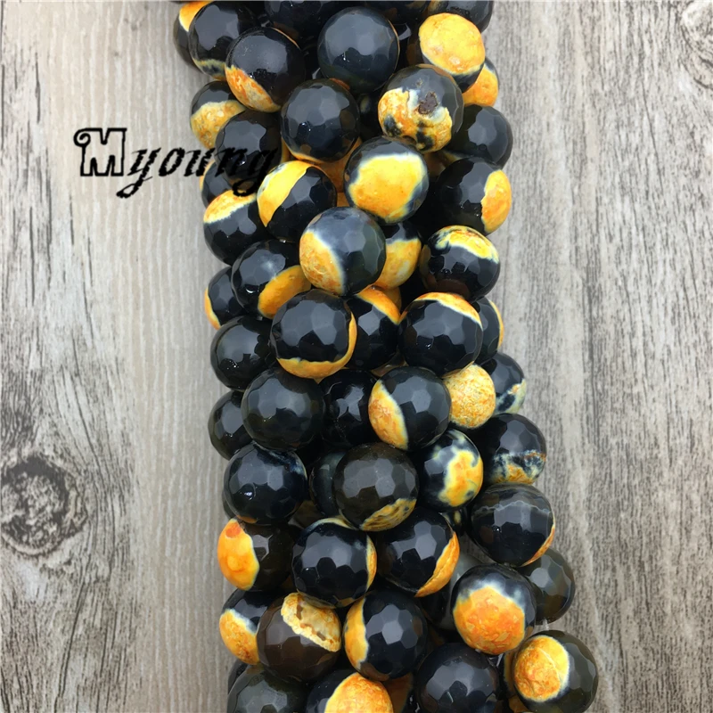 Fashion Faceted Black And Yellow Fire Agates Loose Beads, Wholesale Bracelet Making Accessories,5Strands/Lot  MY1632