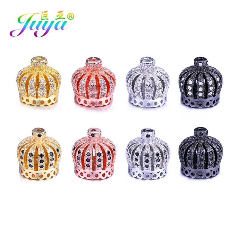 

Juya DIY Tassels Jewelry Components Micro Pave Zircon Creative Crown Bead Caps Accessories For NeedleWork Tassels Jewelry Making