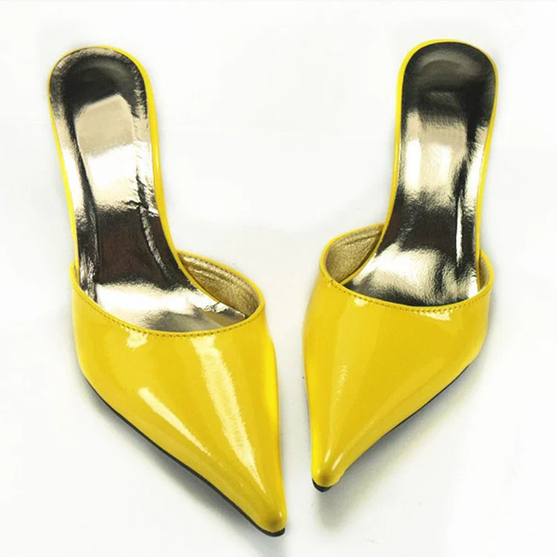 US 5-10 Big Size 40 41 42 Candy Color Patent Leather Pointed Toe Mules OL Club Fashion Womens Shoes Ladies Sexy Heels