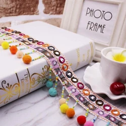 Beads Tassel Lace Trim Bohemian Style Mirror Ribbon Pompom Trim Sewing On Clothes Bag Crafts Accessories Fringe Braid Ribbon