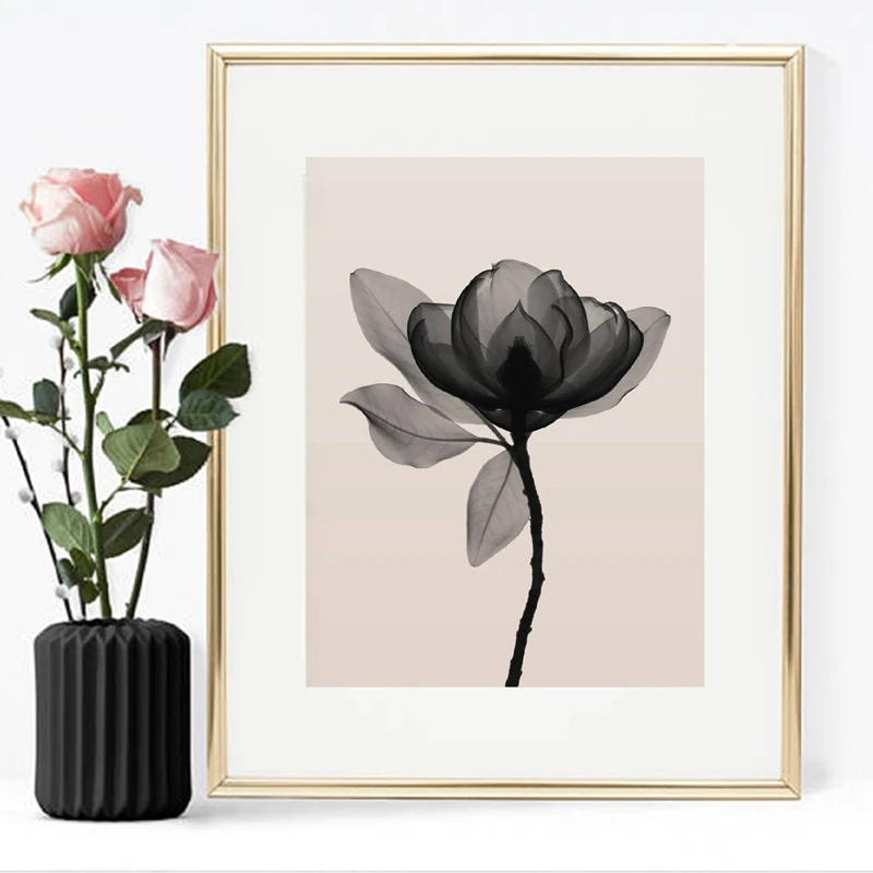 Magnolia Print X-ray Flowers Wall Art Sepia Photography Minimalist Poster Black and White Botanical Canvas Painting Home Decor