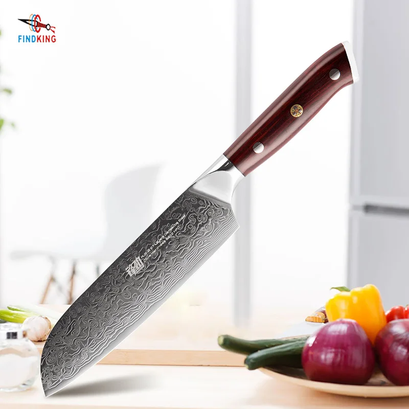 FINDKING AUS-10 Damascus Steel Rosewood Handle Damascus Santoku Knife 7 inch 67 Layers  Japanese Kitchen Knives