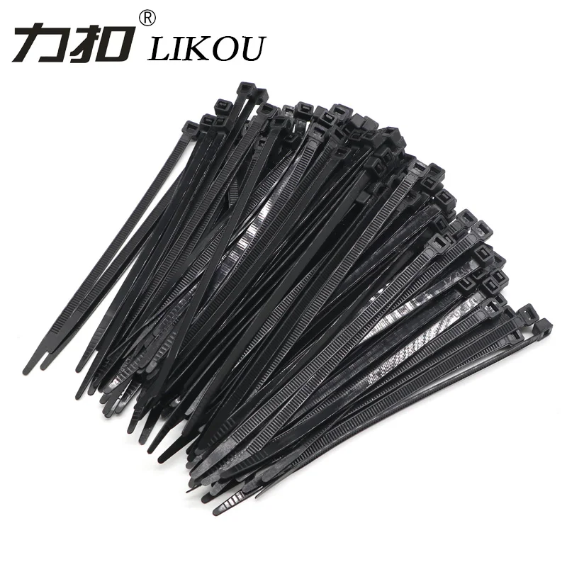 LIKOU Nylon cable tie 5x150 5x200 5x300 5x400 5x500 width4.8mm wholesale Plastic self-locking cable ties straps 250PCS black