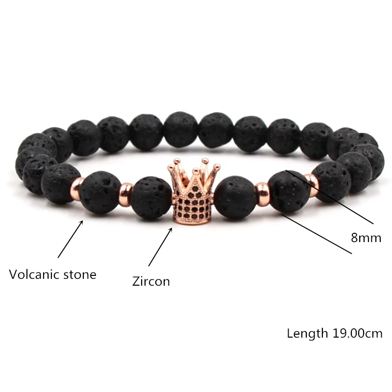 Janeyacy 2018 Hot Trendy Lava Stone Pave CZ Imperial Crown Charm Bracelet For Men Or Women Bracelet Jewelry Pulseira hombres image 6