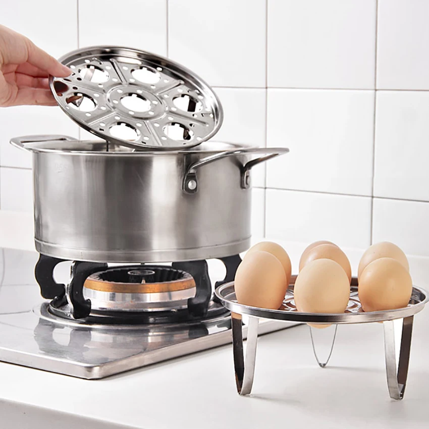 Multifunction Stainless Steel Egg Steamer Shelf, Food Steamer Rack, Pot Steaming Tray, Kitchen Cookware, 7 Holes Basket Stand