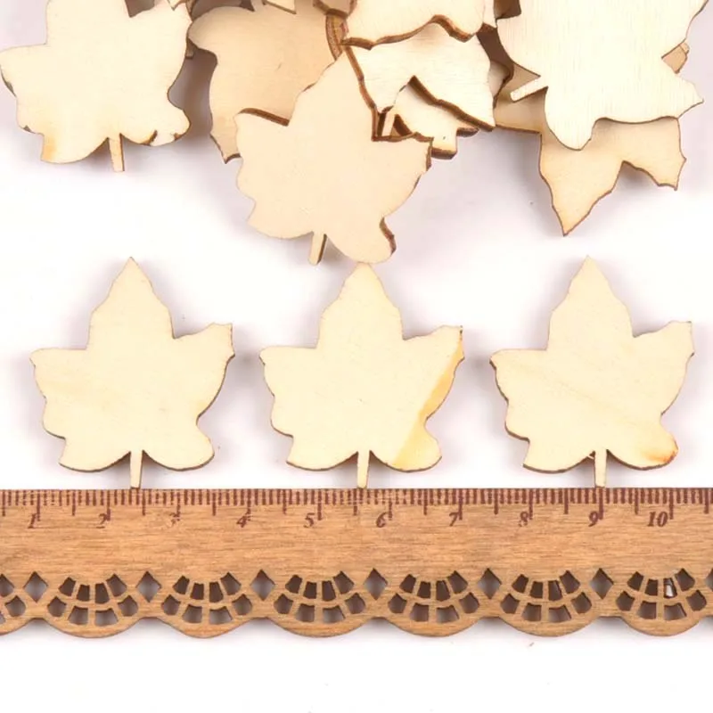 25Pcs 29x33mm Maple Leaf Pattern Unfinished Wood  DIY Crafts Scrapbook Wooden Ornaments Handmade Accessories Home Decor m1567