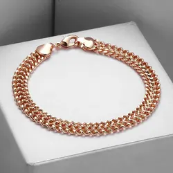 7.5mm Mens Womens Bracelet 585 Rose Gold Color Double Curb Cuban Weaving Bismark Bracelet Jewelry HCB06 20cm