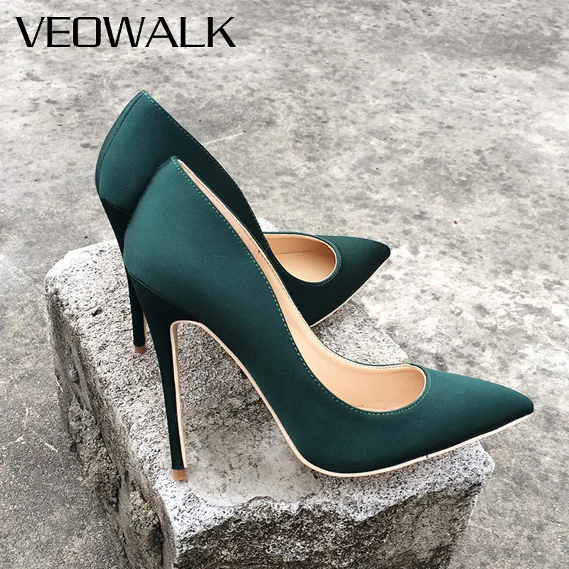 Veowalk Brand Silk Upper Women Sexy High Heels Elegant Lady Pointed Toe Party Pumps Woman Comfort Dress Shoes Customized Accept