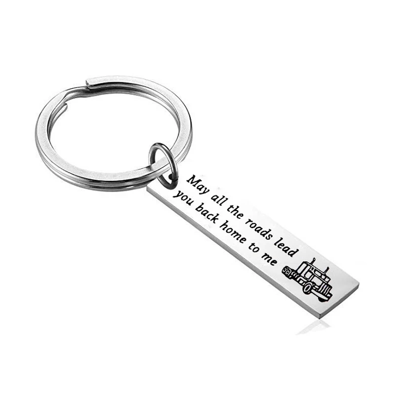 Truck Driver Key Chain May All The Roads Lead You Back Home To Me Keychain Long Distance Gift For Trucker Wife,Husband,Mom