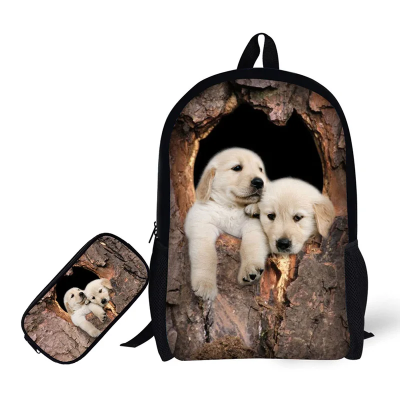 Brand Design Girls School Backpack Kids Casual Backpacks Mochila+Pencil Case Makeup Bag Tree hole animal print