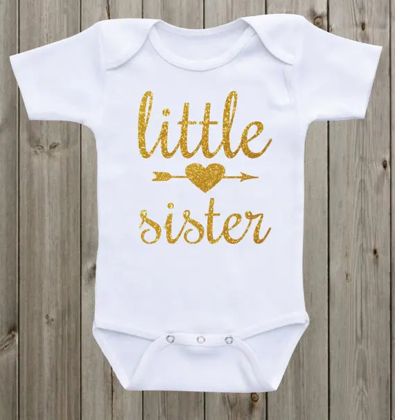 custom glitter Little Sister Newborn infant baby bodysuit onepiece romper Outfit Take Home toddler shirt birthday party favors