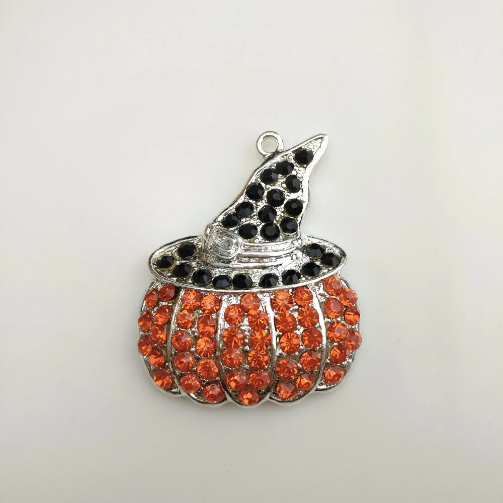 Free shipping Halloween PUMPKIN Hat Rhinestone Charm Pendant