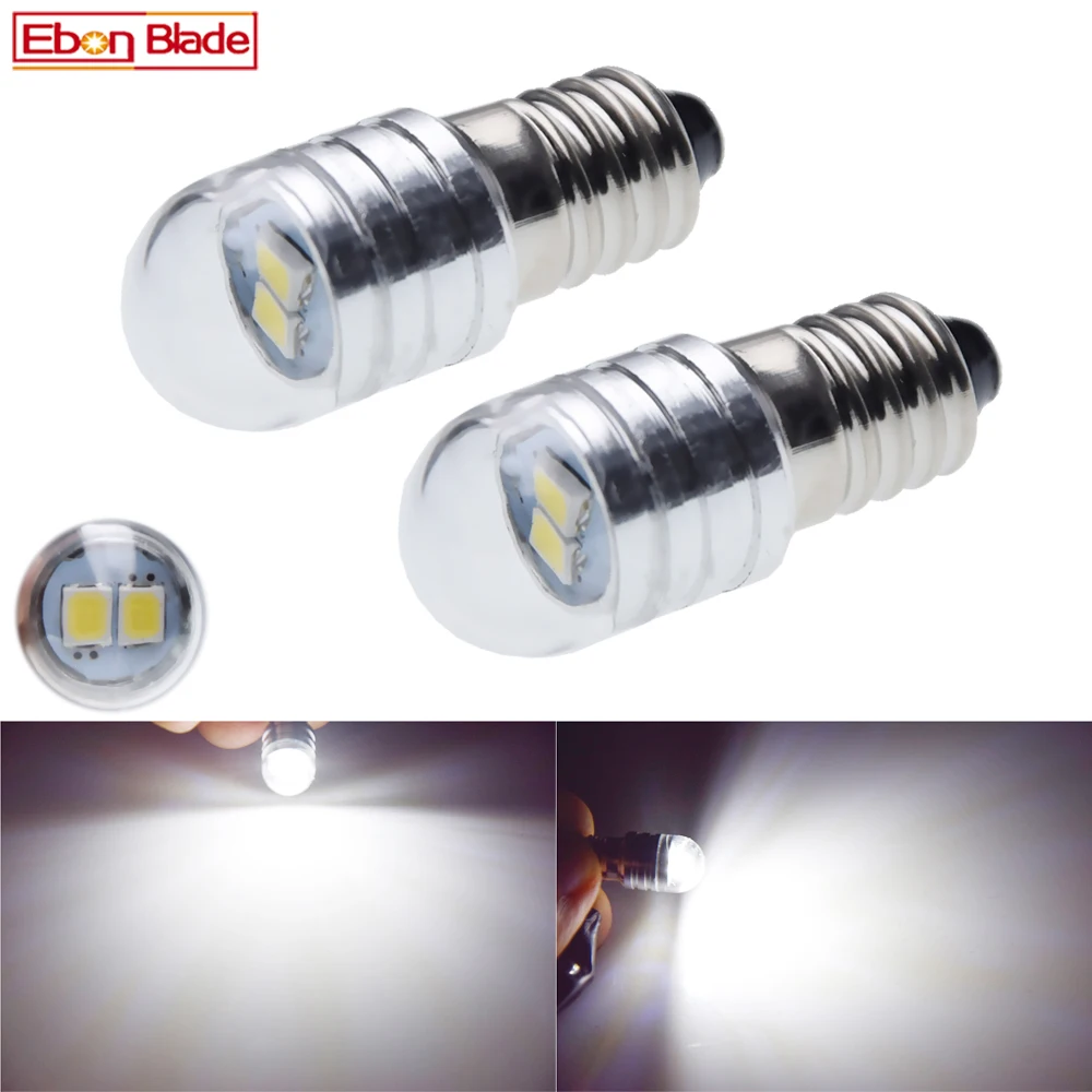 Pair E10 LED Bulb Screw Base Small Mini 1447 2835 2SMD White Light For Flashlight Torches Motorcycle Bike Lamp 6V DC 12V 24V AC