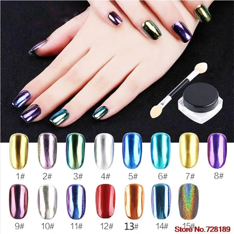 Shinning Glitter Mirror Powder Tip DIY Nail Art Magic Glimmer Metal Silver Decoration Manicure tools