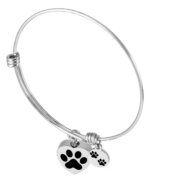 IJJ5019  Adjustable Wire bangle - Dog/Cat Paw Print Heart Stainless Steel Cremation Urn Bracelet For Ashes Of Pets