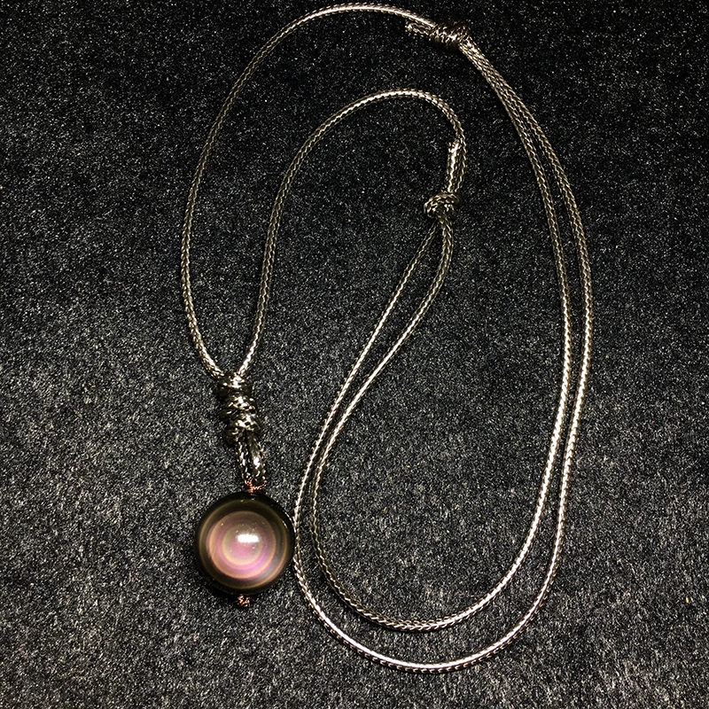 Natural Obsidian Rainbow Eye Round Bead Pendants Necklaces 8-18mm Trendy Jewelry Pendant With Leather Lucky Chain For Men Women