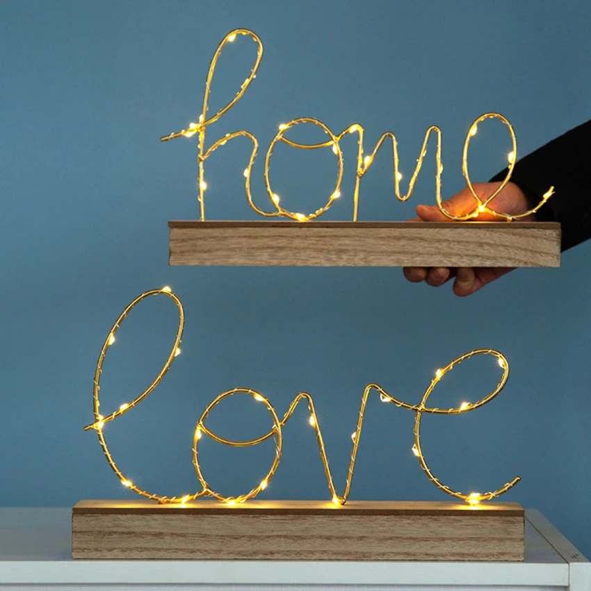 Love/Home Shape Letter Decorative Lamp Desktop Night Light Bedroom Living Room Decor Creative Romantic Ambient Lights Festival