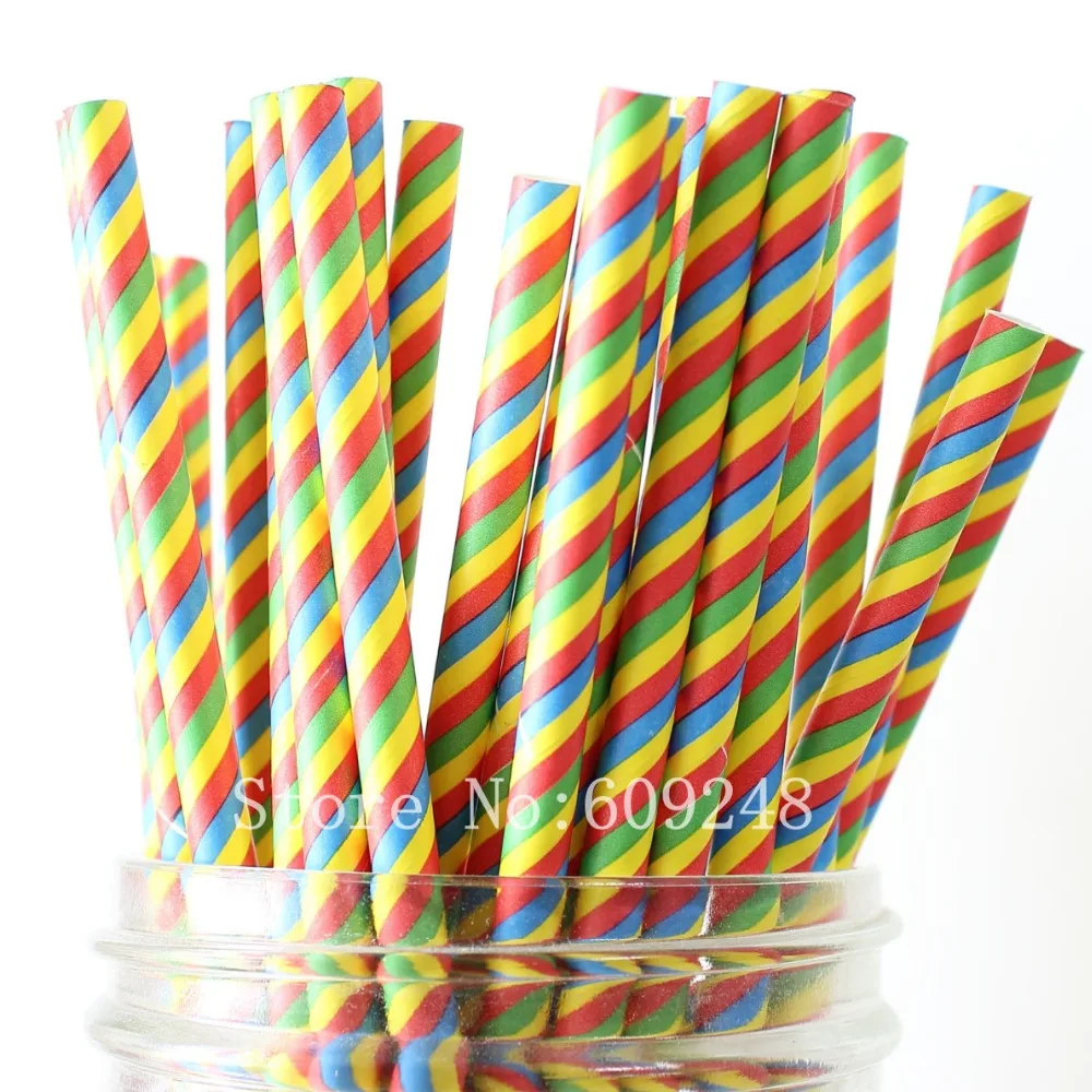 100 Pcs Colorful Rainbow Striped Paper Straws Bulk,Circus Summer Wedding Baby Shower Birthday Party,Colored Drinking Paper Straw