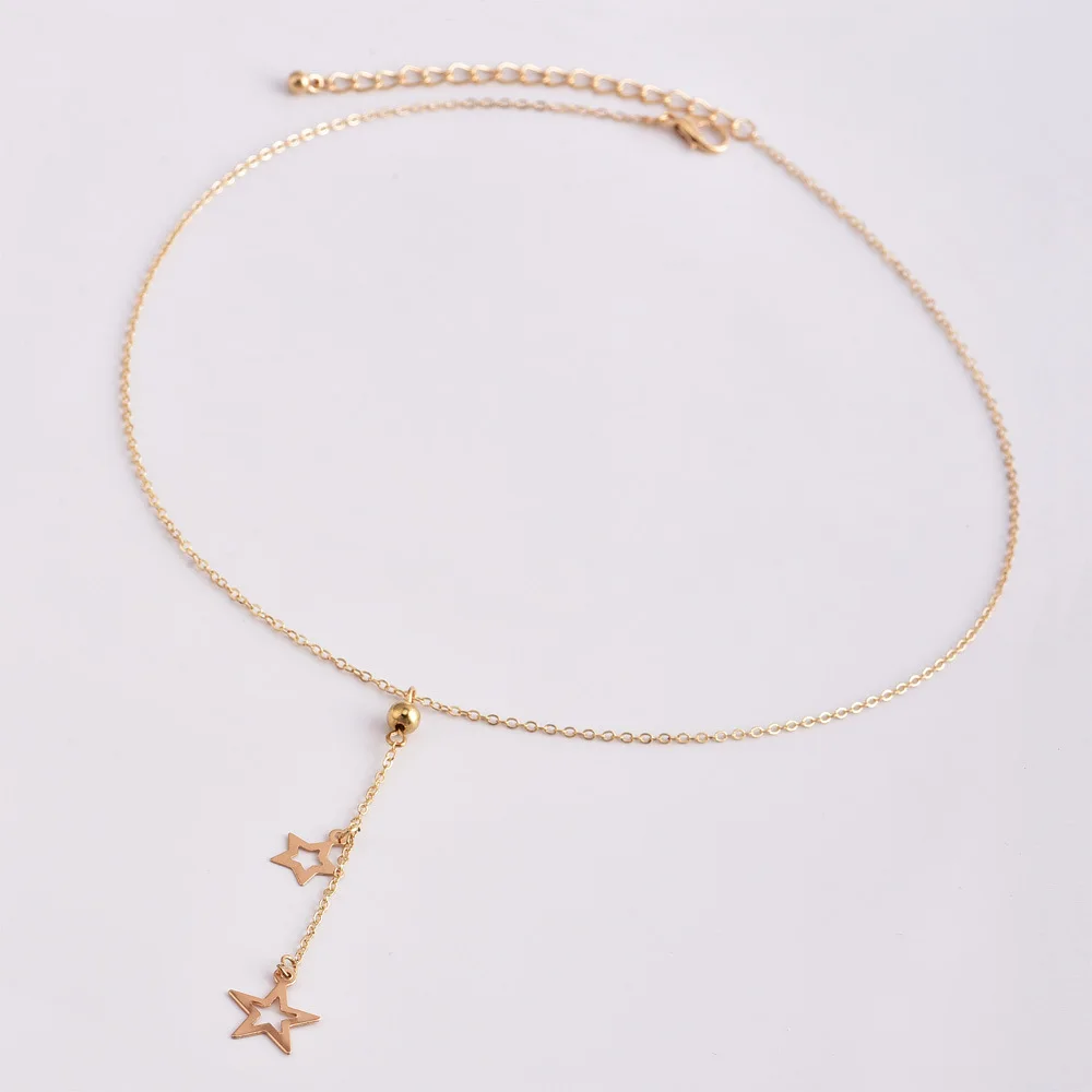 2019 New Personality Fashion Popular Simple Five-pointed Star Pendant Necklace Size Hollow Star Necklace Women Choker Necklace