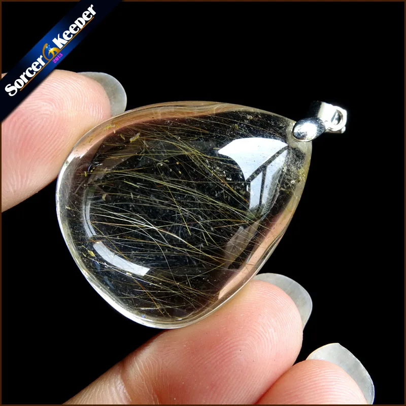 Rare Natural Quartz Gold Rutilated Garden Quartz Crystal Love Necklace Pendant natural minerals Fish Tank Beads OS770