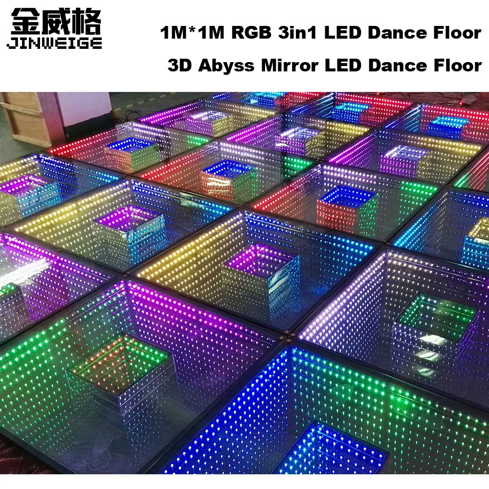 

1Mx1M RGB 3in1 156pcs 5050 SMD 3D Mirror Abyss Dance Floor Tempered Glass Tiles With Time Tunnel Effect