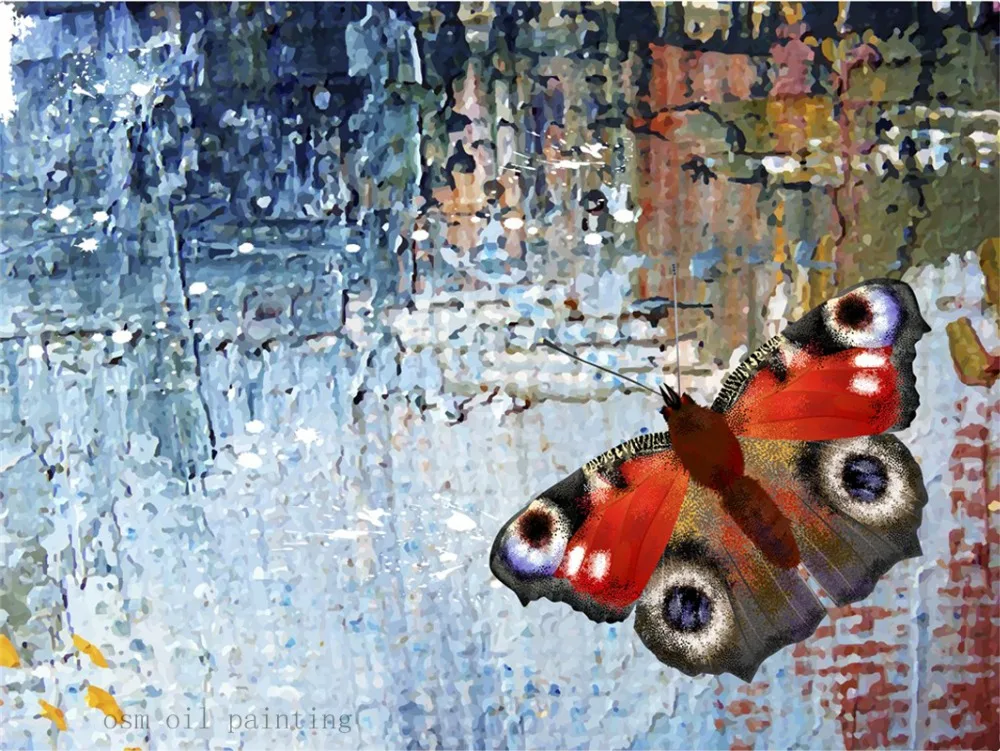 Wedding Decoration Wall Art Painting Handmade Butterfly is Flying in the River Abstract Landscape Oil Painting on Canvas