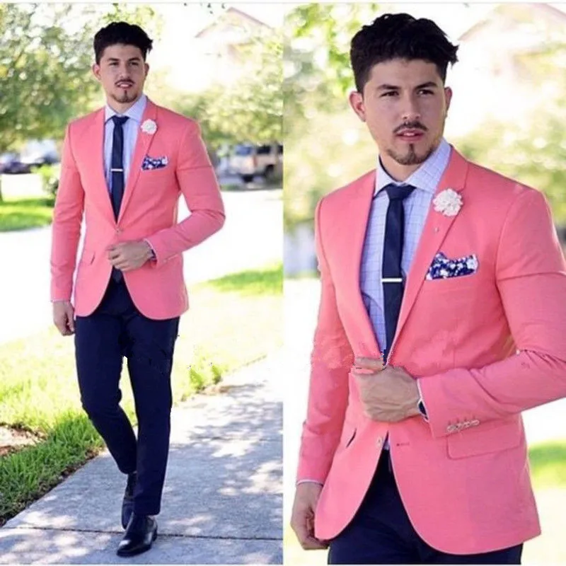 

Pink formal Tuxedos Fashion Men Suits Custome Homme Terno Slim Fit High Quality Wedding PartyProm(Jacket+Pant+Tie+handkerchiefs)