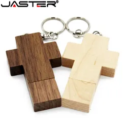 JASTER (무료 사용자 정의 로고) 나무 십자가 USB 2.0 usb 플래시 드라이브 키 체인 pendrive 4GB 8GB 16GB 32GB 64GB 선물 고객 로고