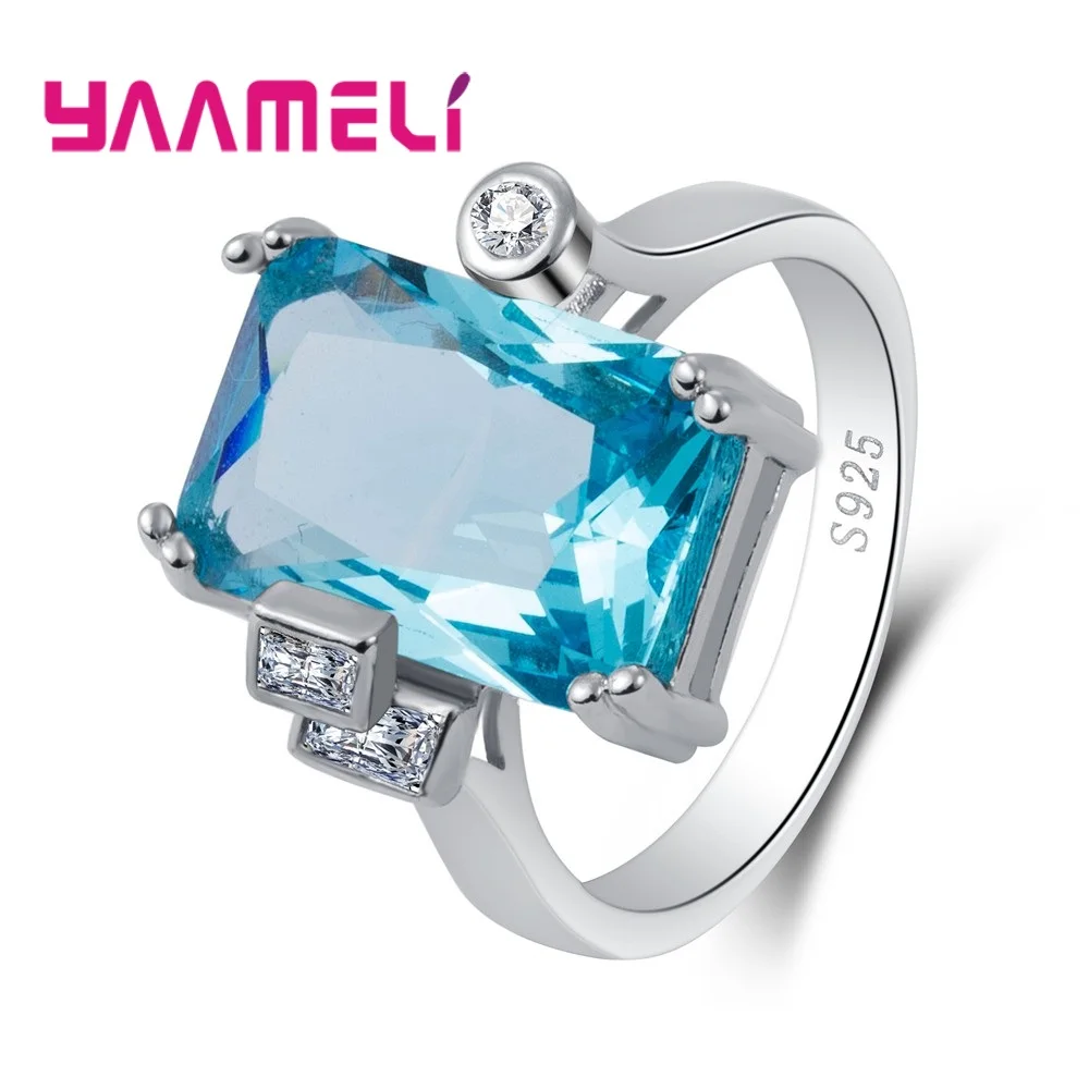 New Stylw 925 Sterling Silver Ring Lack Blue CZ Stone AAA Zircon Jewelry for Women Engagement Wedding bague bijoux