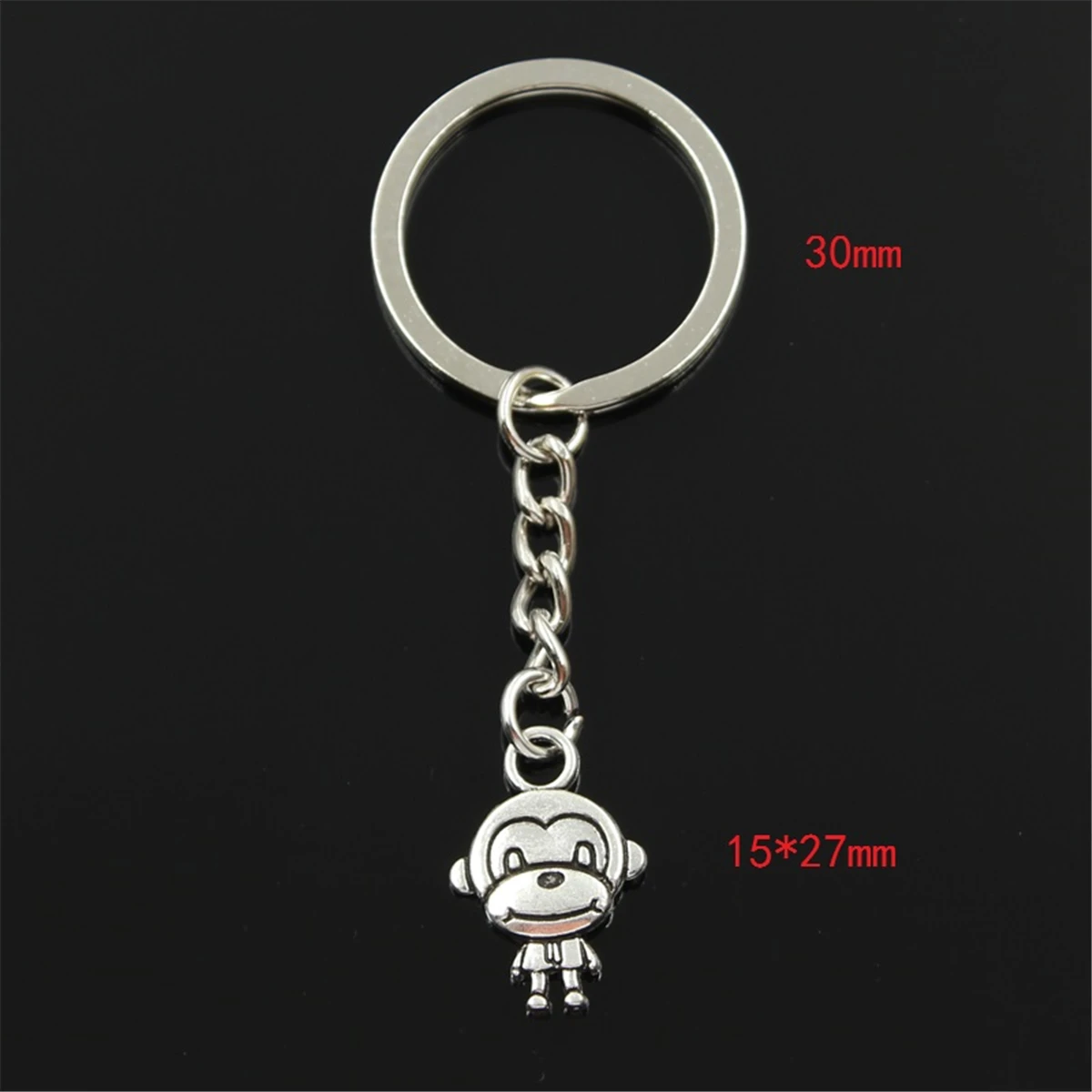 New Fashion Men 30mm Keychain DIY Metal Holder Chain Vintage Double Sides Monkey 15x27mm Silver Color Pendant Gift