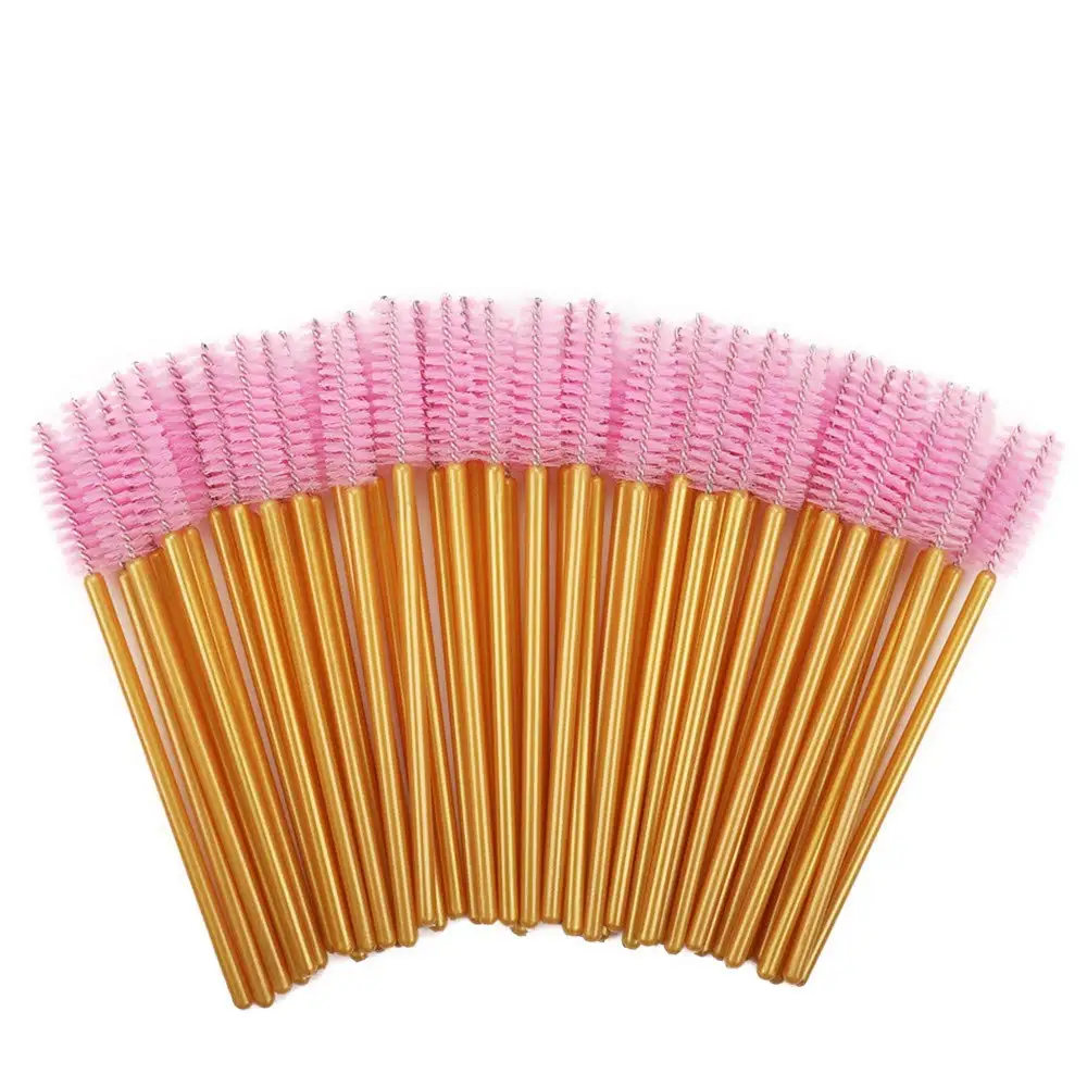 1000pcs/ Pack Mascara Wands Disposable Eye Lash Brushes Applicator for Eyelash Extensions Makeup Tool for Women Gold/Pink