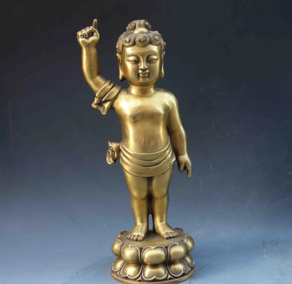 Tibet Folk Fane classic Brass Bronze Carved Buddhist Boy Sakyamuni Buddha Statue