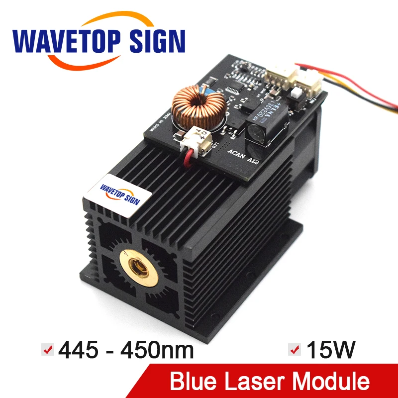 WaveTopSign High Power Laser Module 15W 450nm Blu-ray DIY Laser Engraving Cutting 450nm Blue Laser Module 15W