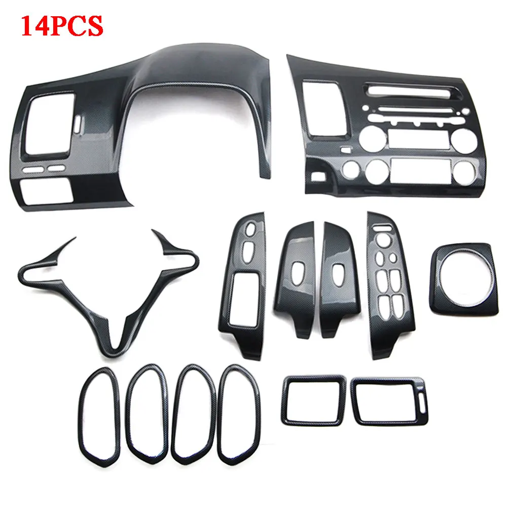 BBQ@FUKA 14PCS Carbon Fiber Styling Car Interior Decor Cover Trim ABS For Honda Civic 8th 2006 2007 2008 2009 2010 2011