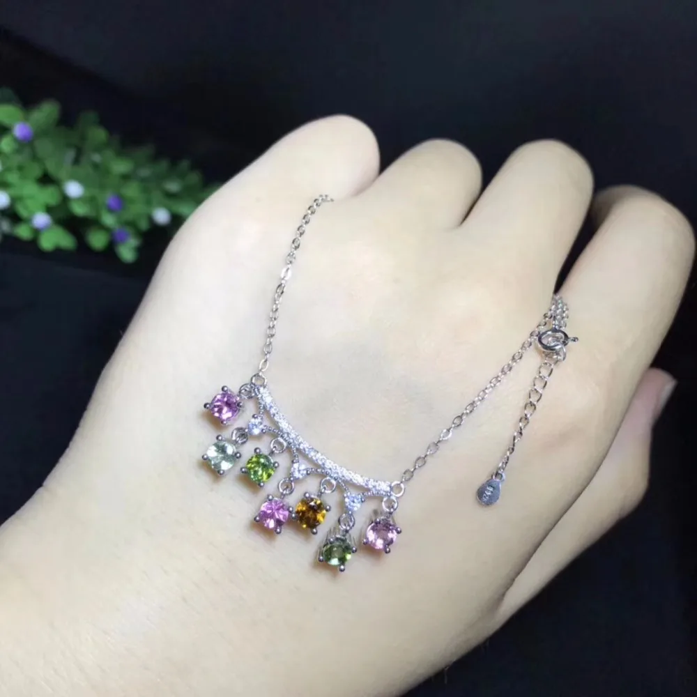 

Hongkong designer latest design natural tourmaline necklace, multi color, 925 silver high-end color treasure