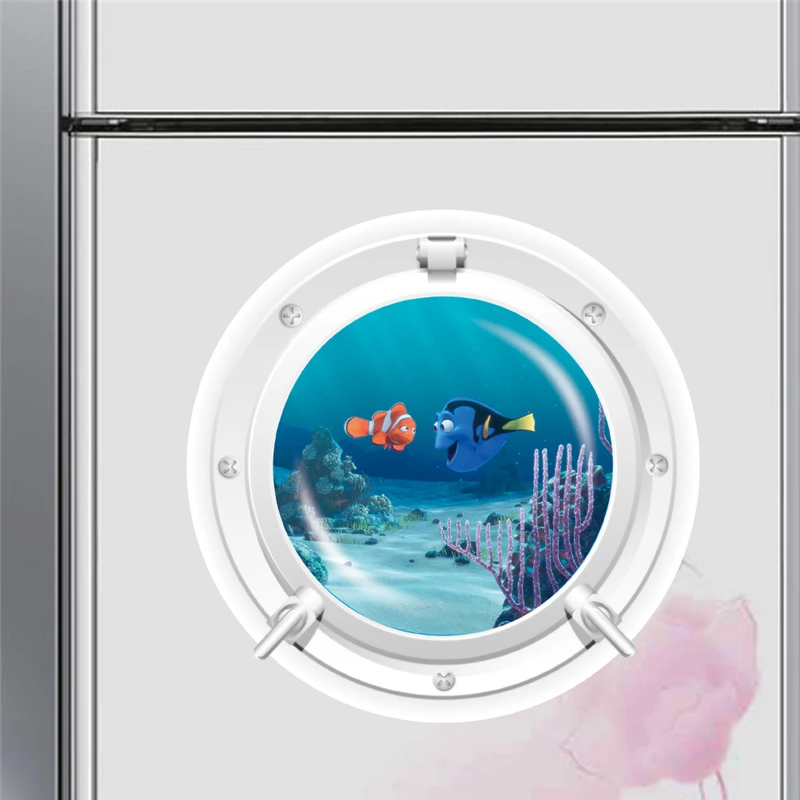 Sealife Shark Fish Submarine Window Wall Stickers Refrigerator Decoration Diy 3d View Underwater Nemo Mural Art Pvc Home Decals