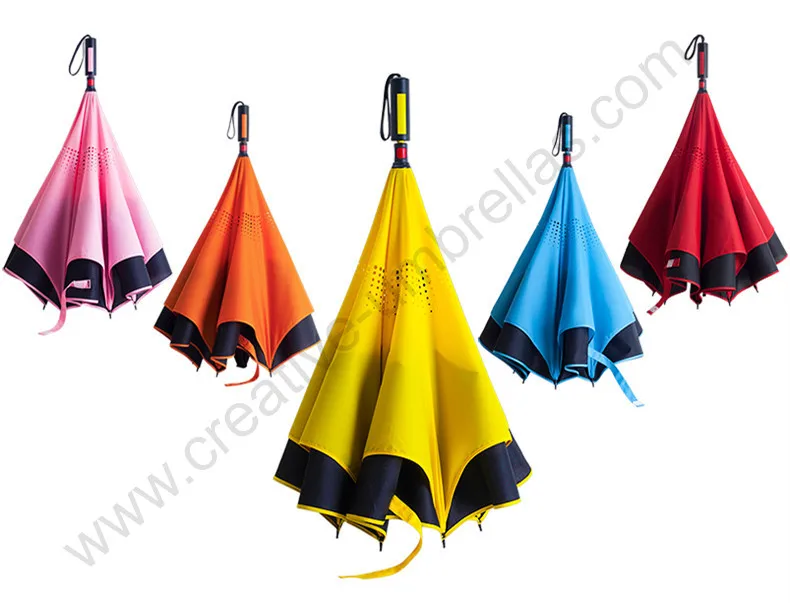 

2pcs/lot 107cm auto open self-defense anti-thunder Reverse hands-free umbrella Double Layer inverted Inverted standing parasol