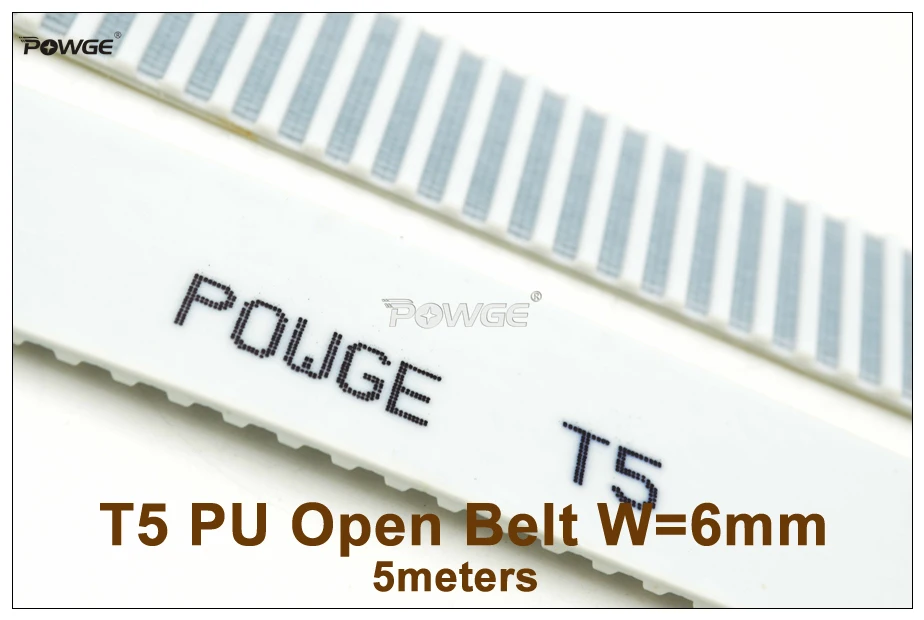 

POWGE 5meters T5 6 Timing Belt Width=6mm Pitch=5mm Fit T5 Pulley T5-6 PU Open Belt For CNC RepRap 3D Printer