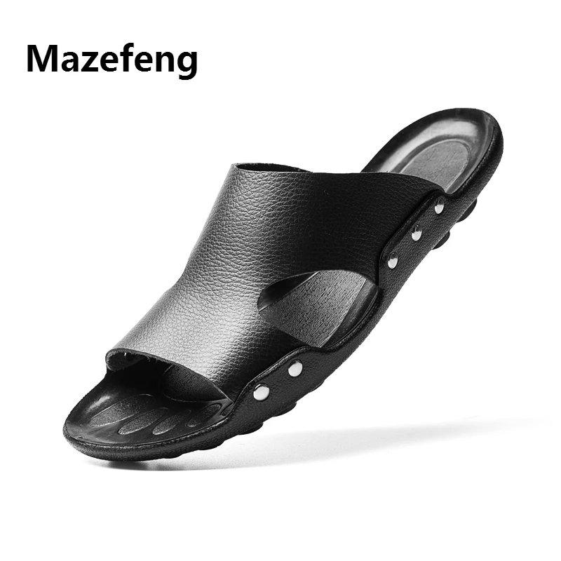 Mazefeng 2021 Summer Shoes High quality Men Sandals Rivet Leather Beach Mens Slippers Platform Black Male Sandals Rubber Shoes