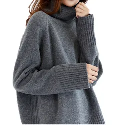 2024 winter thick pullover wool sweater women turtleneck long sleeve knitted jumpers female loose sweater