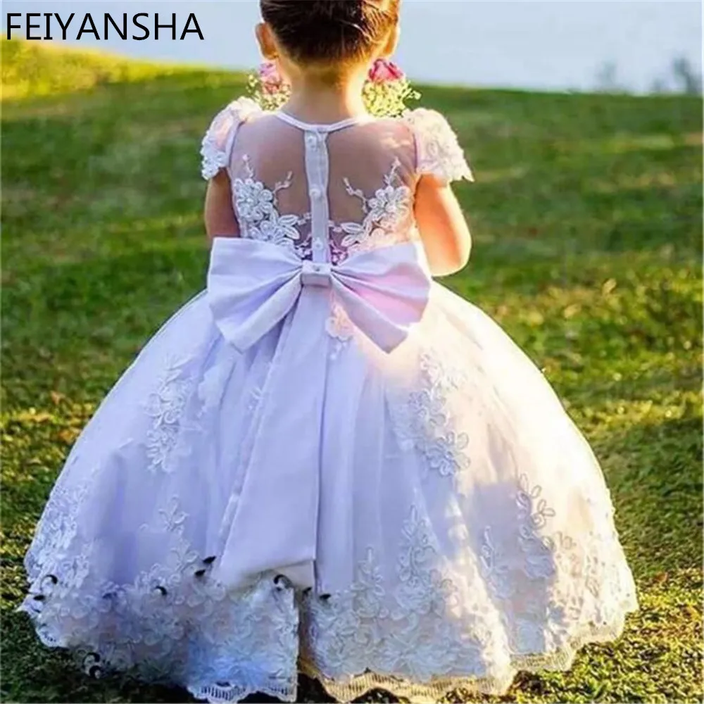 Vestido de niña de flores personalizado para boda con banda de lazo grande con perla preparado para Princesa para ir a varias fiestas, espalda